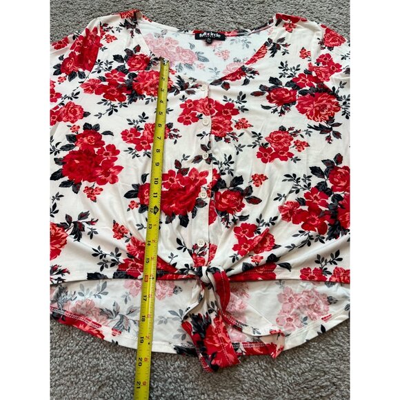 Full Circle Trends Floral Button-Front Tie Hem Top Size 2X Soft Comfort Red Rose - Picture 4 of 8